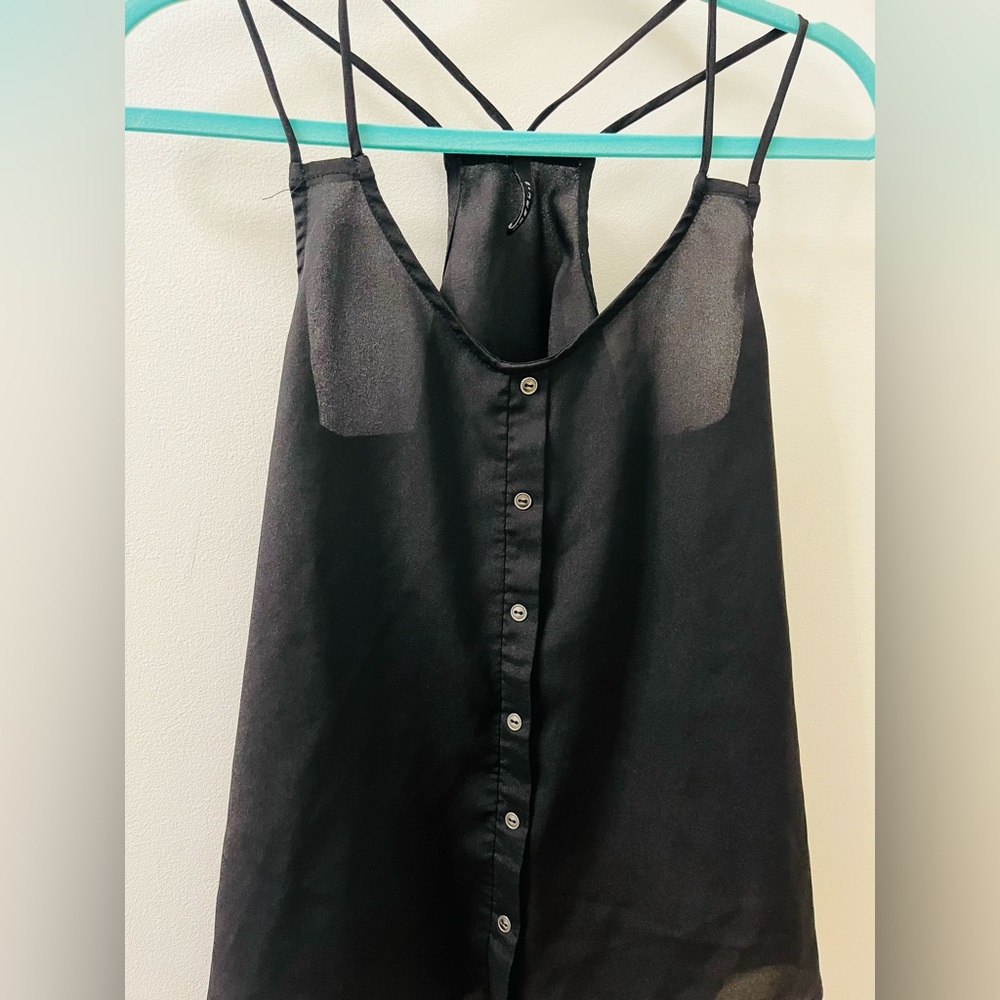 B Jewel Black Satin Button-Front Cami
